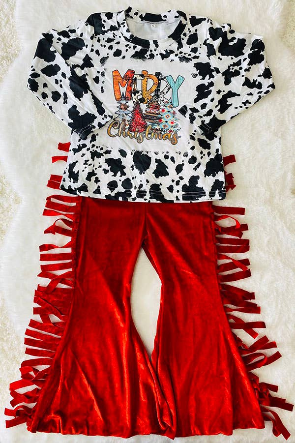 "Merry Christmas" cow top, Fringe bottom sets