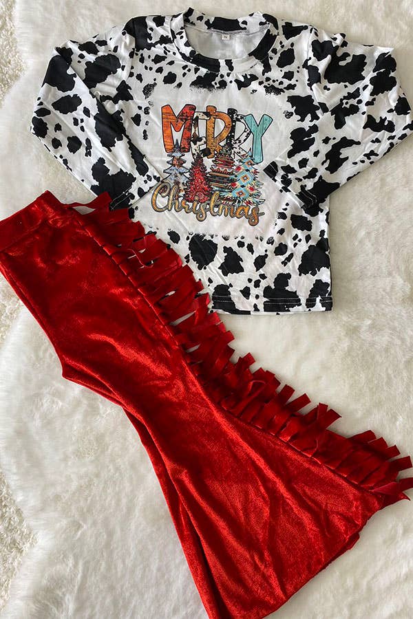 "Merry Christmas" cow top, Fringe bottom sets